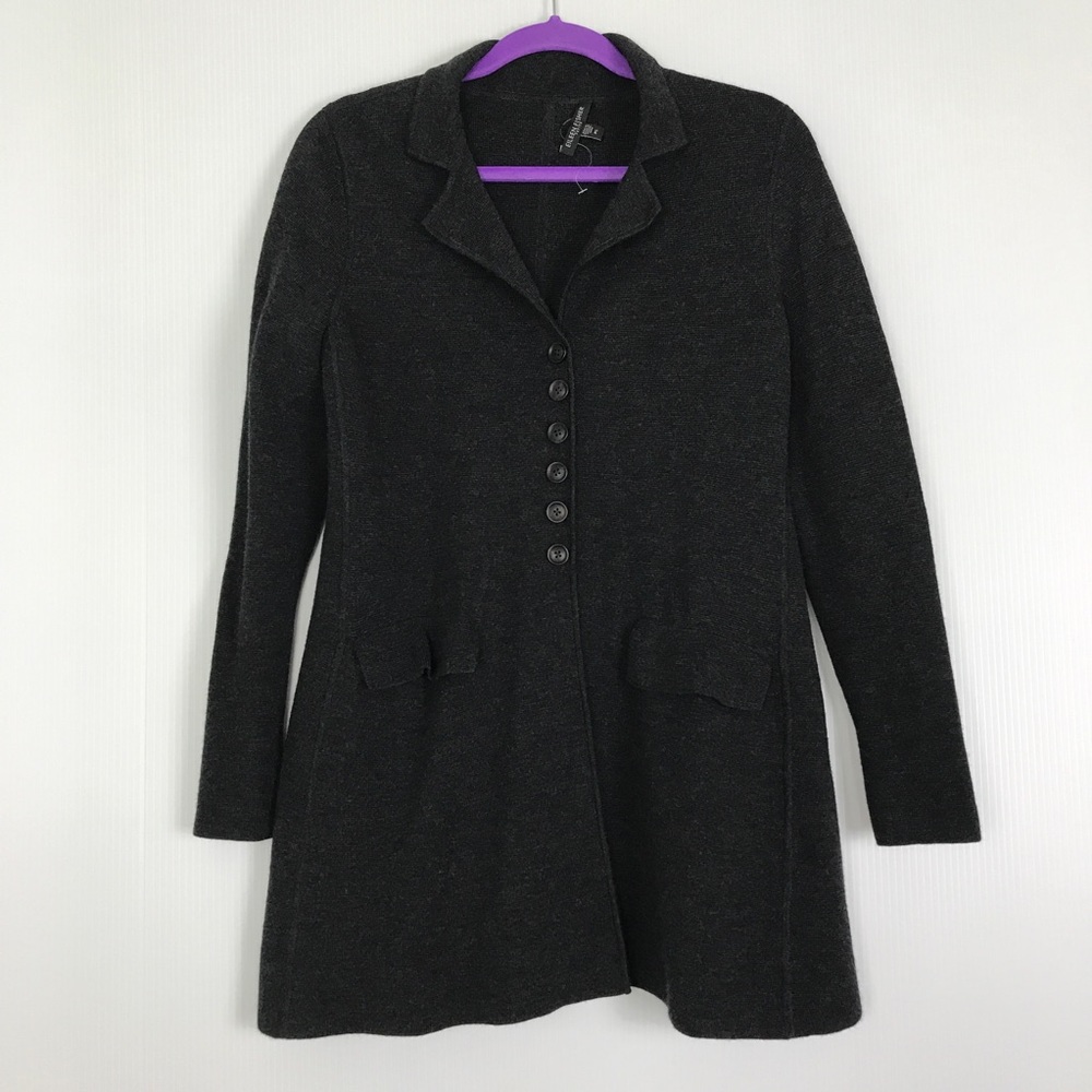 Eileen Fisher 100% Merino Wool Jacket Sweater Cardigan Collared Lagenlook Modest